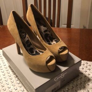 Jessica Simpson Nude Suede Platform Heels